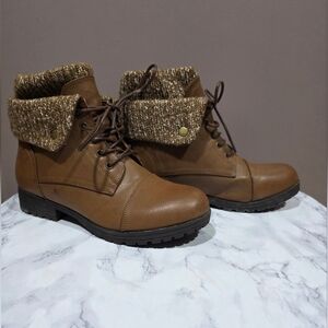 Stylish Tan Ankle Boots with Knit Cuff